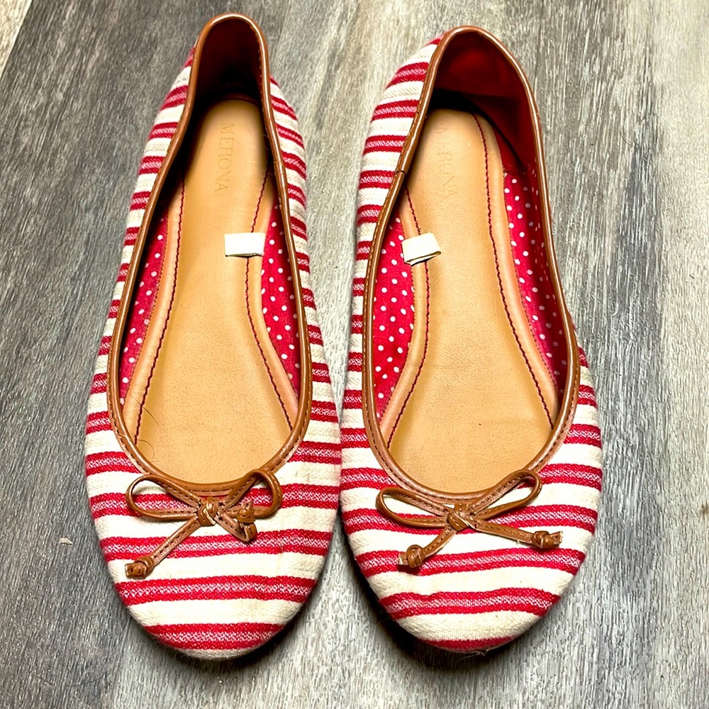 Merona Red and White Striped Ballet Flats size 8